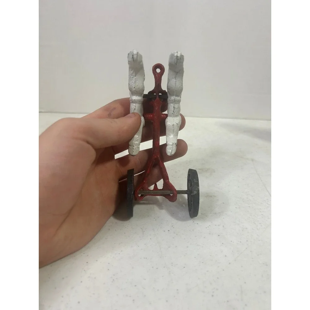 Vintage Cast Iron Horse Drawn Chariot‎ Toy Red White Black Antique Style Collect